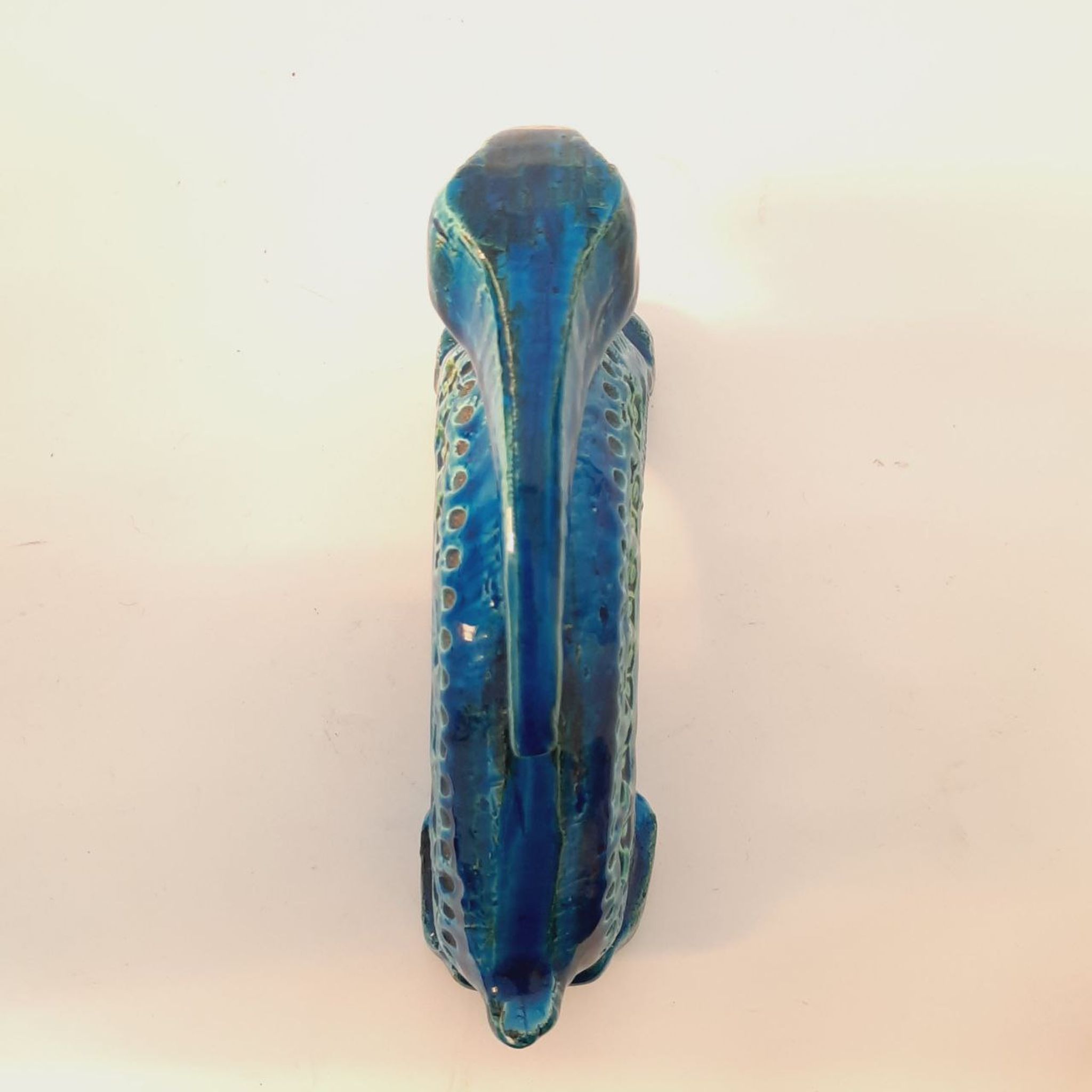 Rabbit statue, vintage, Aldo Londi for Bitossi, Rimini blue series