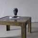 Brutalist bronze and glass square coffee table | 1970s