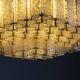 Bohemian flush-mount light in textured glass & brass, 1960s