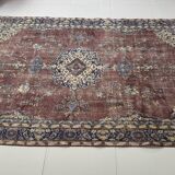 Tapis oriental vintage 205x300 cm, laine nouée à la main, tons rouge bleu beige, tapis turc