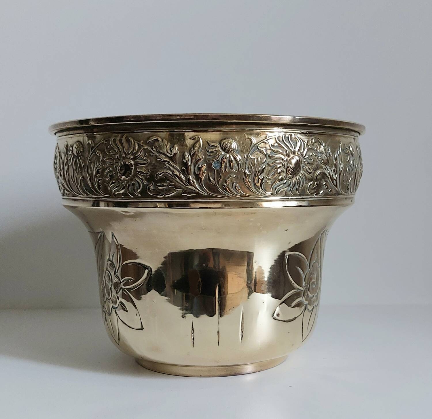 Old brass cache pot