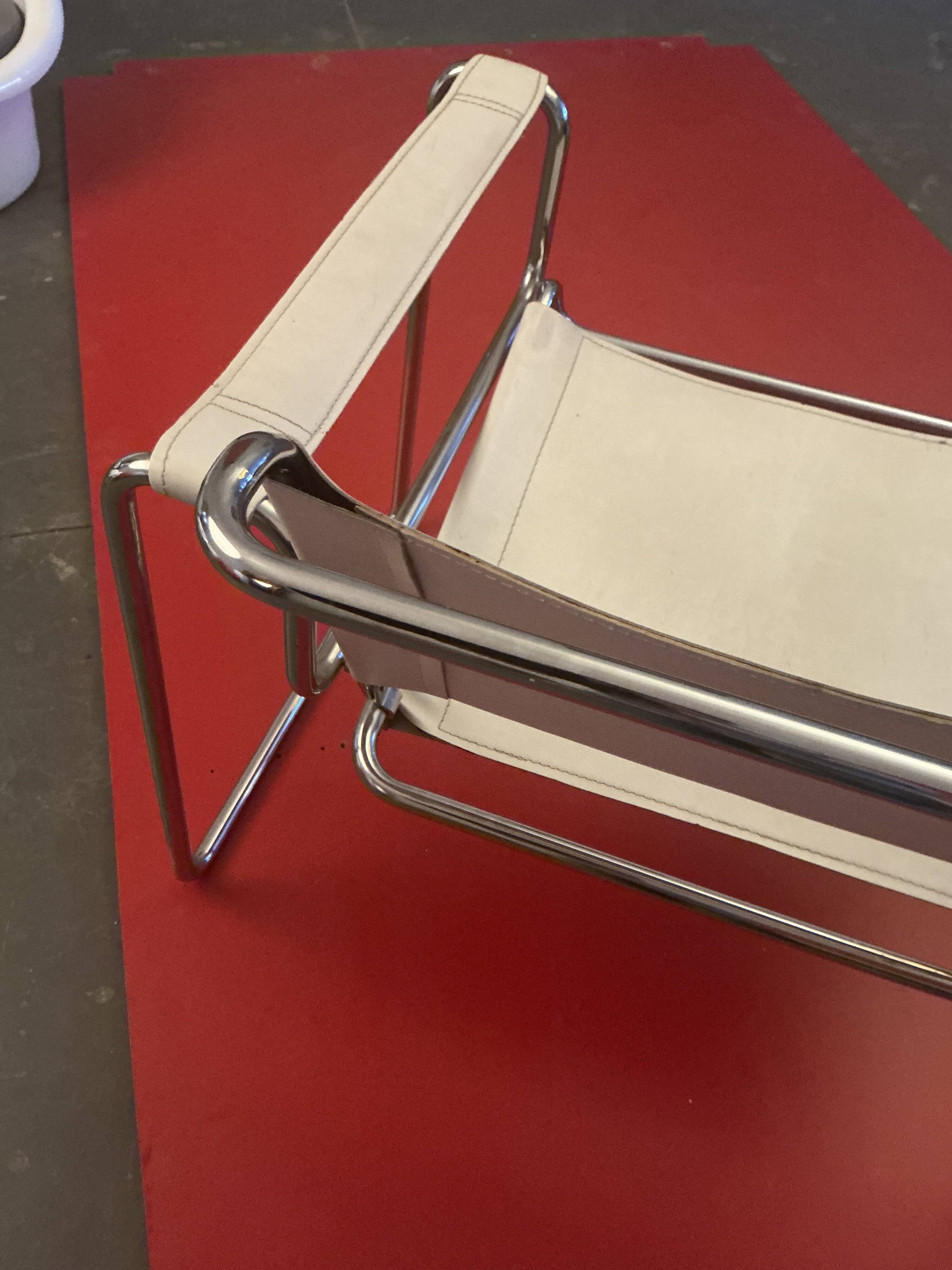 Vintage Marcel Breuer style armchair in white leather