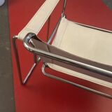 Vintage Marcel Breuer style armchair in white leather