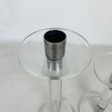 Pair of vintage plexiglass and chrome metal candlesticks