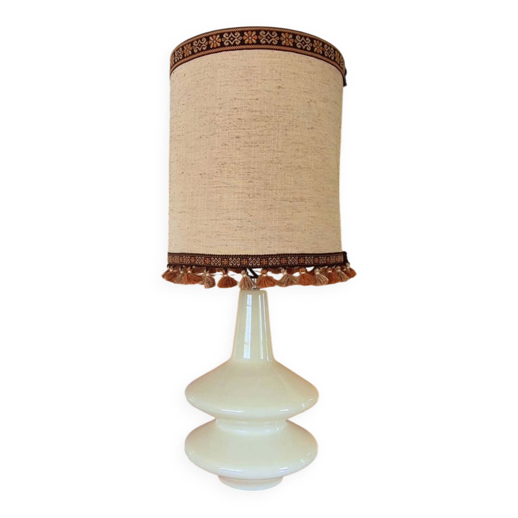 Grande lampe en verre teinté années 70's vintage avec abat-jour