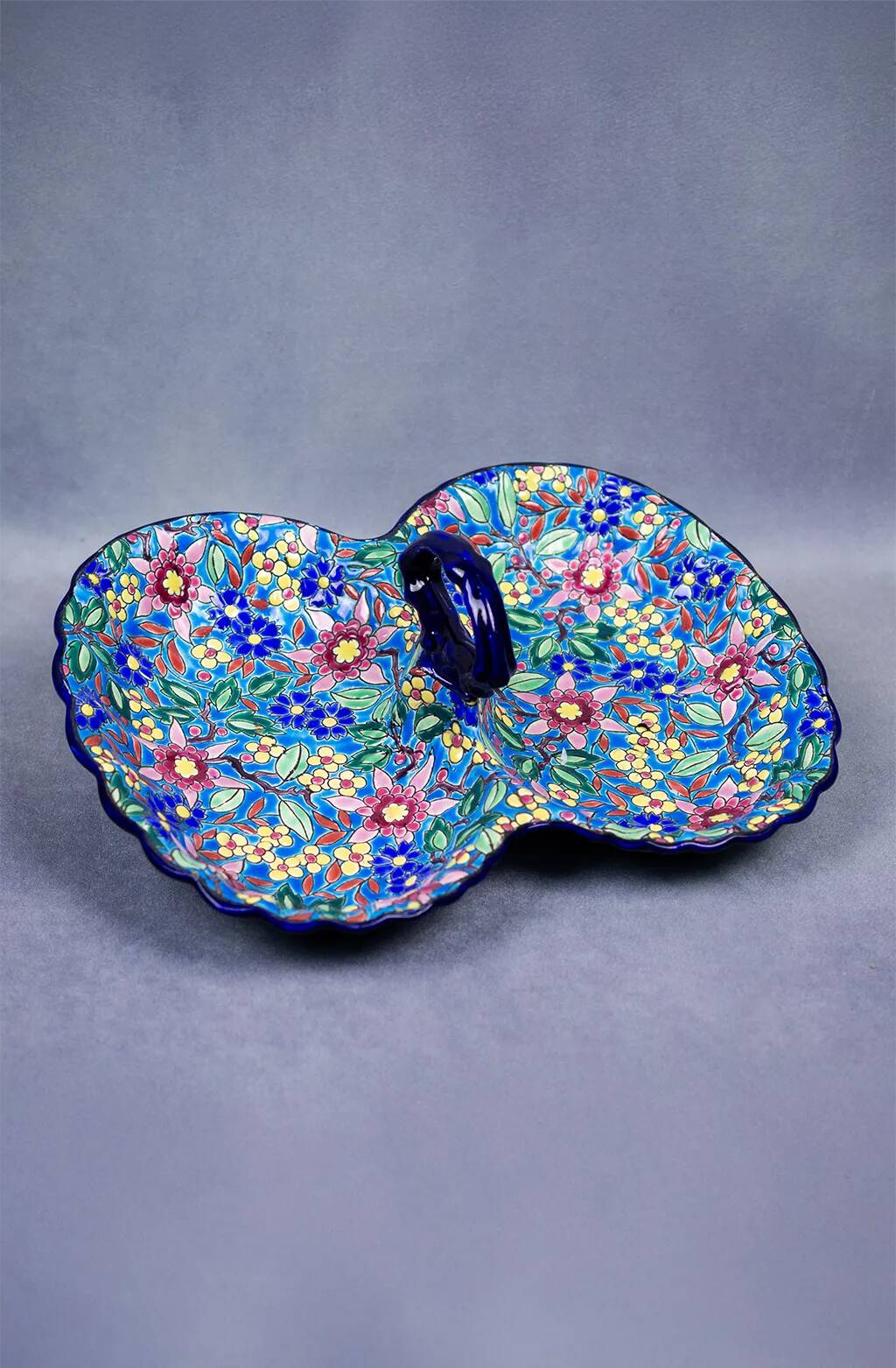 Beggar / servant in Longwy earthenware – floral decoration, 1950s