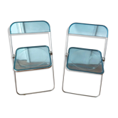 Pair of translucent blue chairs Plia design Giancarlo Piretti for Castelli, 1960.