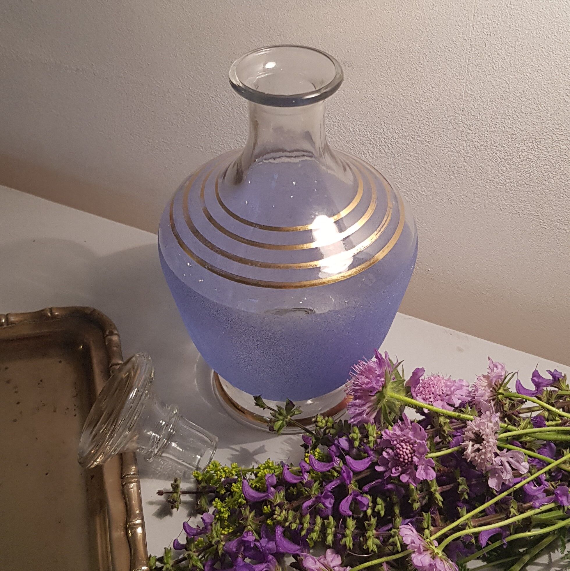 Art-Deco blue granita and gold carafe