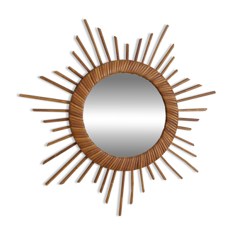 Vintage rattan sun mirror