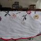Round tablecloth embroidered hand linen mestizo 150 cm old colorful embroidery.
