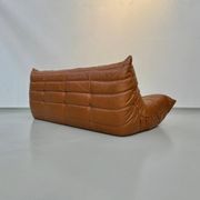 Three-seater Togo sofa in dark cognac leather by Michel Ducaroy for Ligne Roset.