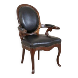 Late 19th Century Mahogany Armchair in Black Leather, 1890s