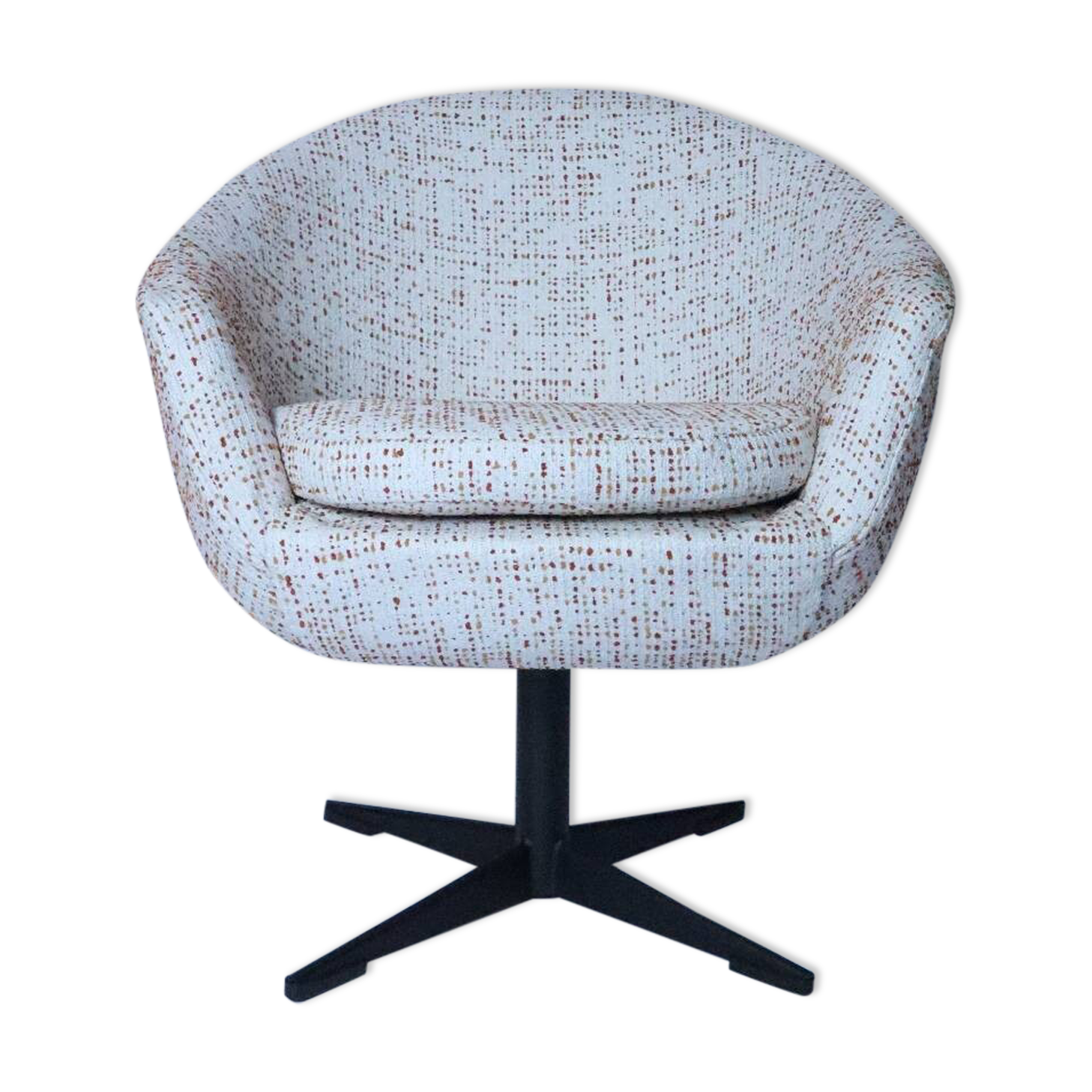 Fauteuil pivotant, tissu bouclé rouge et orange, années 1970