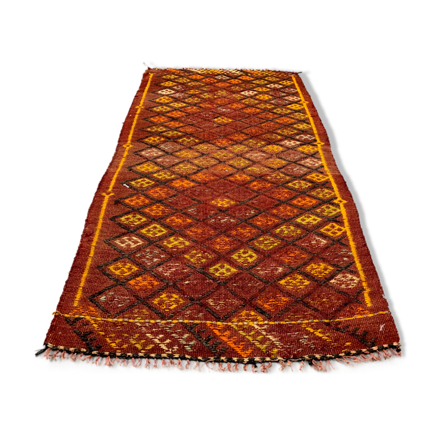 Vintage turkish mini kilim 100x51 cm shabby wool small kelim rug black,red