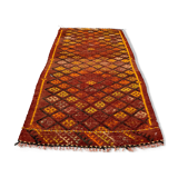 Vintage turkish mini kilim 100x51 cm shabby wool small kelim rug black,red