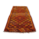 Vintage turkish mini kilim 100x51 cm shabby wool small kelim rug black,red