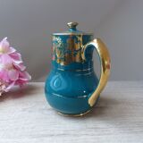 Old and rare green Sadler ceramic coffee maker with gold patterns, Vintage 1950 English coffee maker