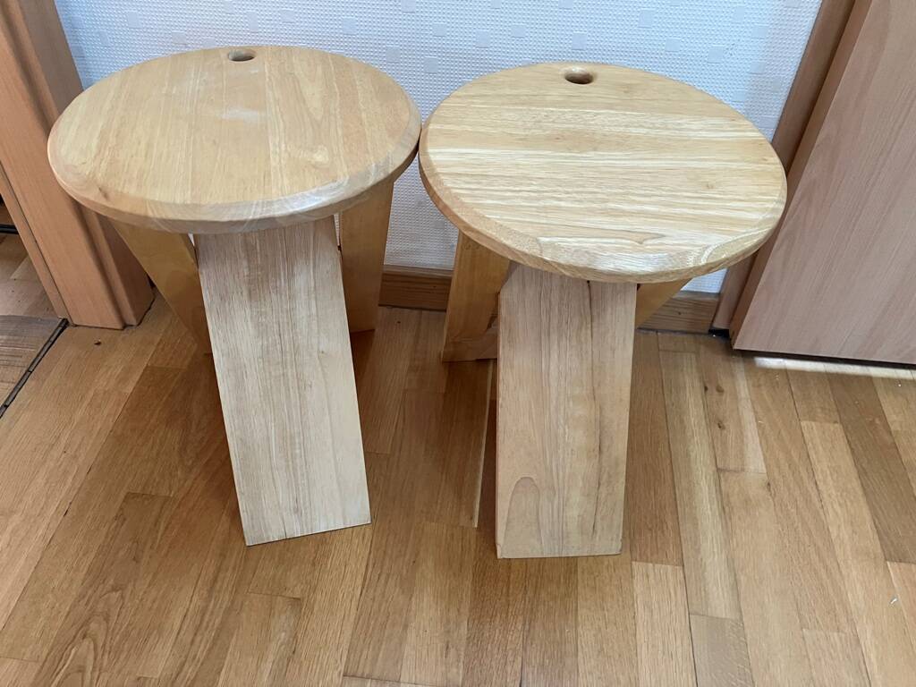 Pair of Folding Wooden Stools by Adrian Reed, France, 1970