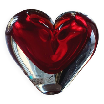 Vase coeur rouge vif Murano authentique signé Michel Onesto