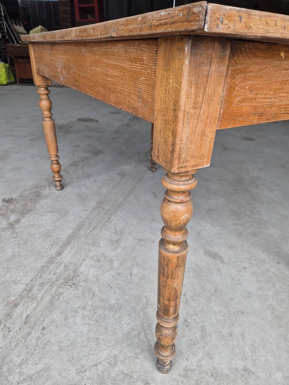 Antique rustic bistro farm table 1900 one drawer - 1m23