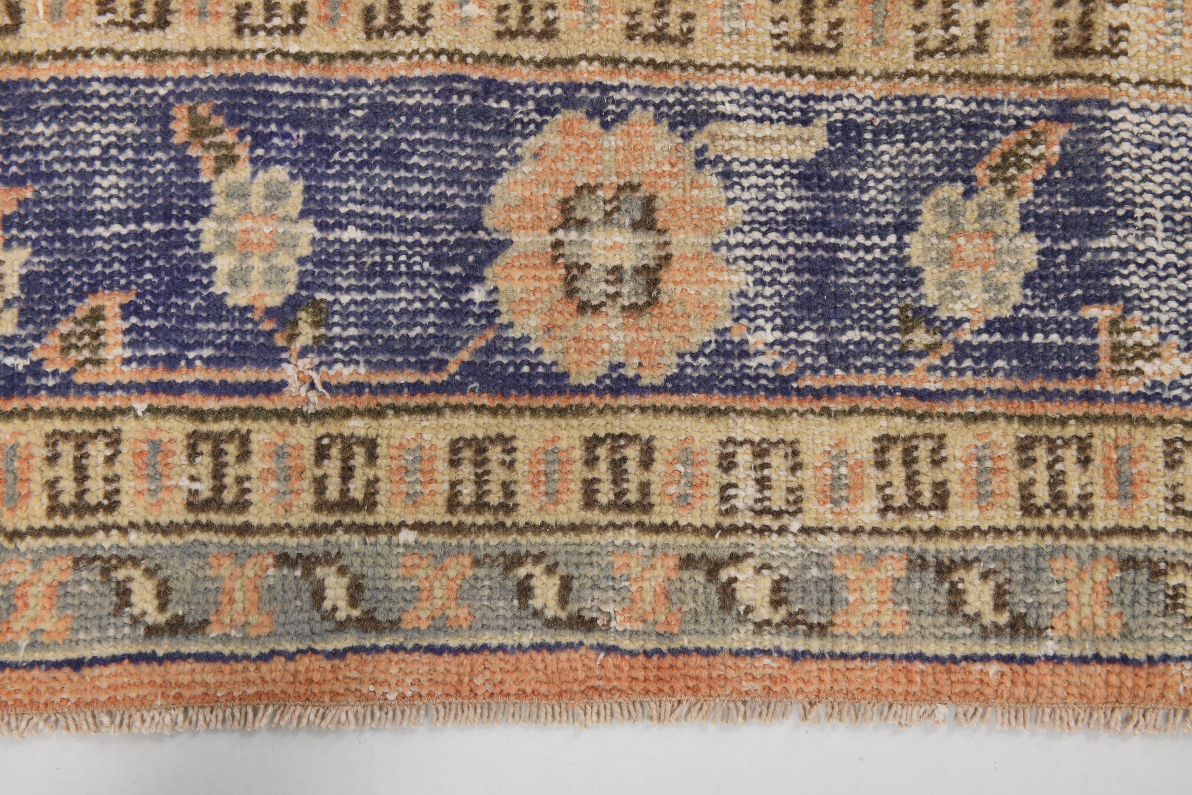 Orange & navy blue turkish vintage rug