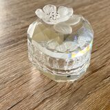 Vintage swarovski crystal jewerly box, frosted flower on the lid. signed, beautiful gift/
