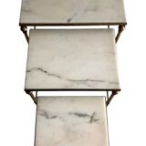 3 brass and marble nesting tables 1950