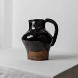 Rustic Terracotta Jug with Black Glaze from Lucca, Italy - 19th Century Country House Decor
