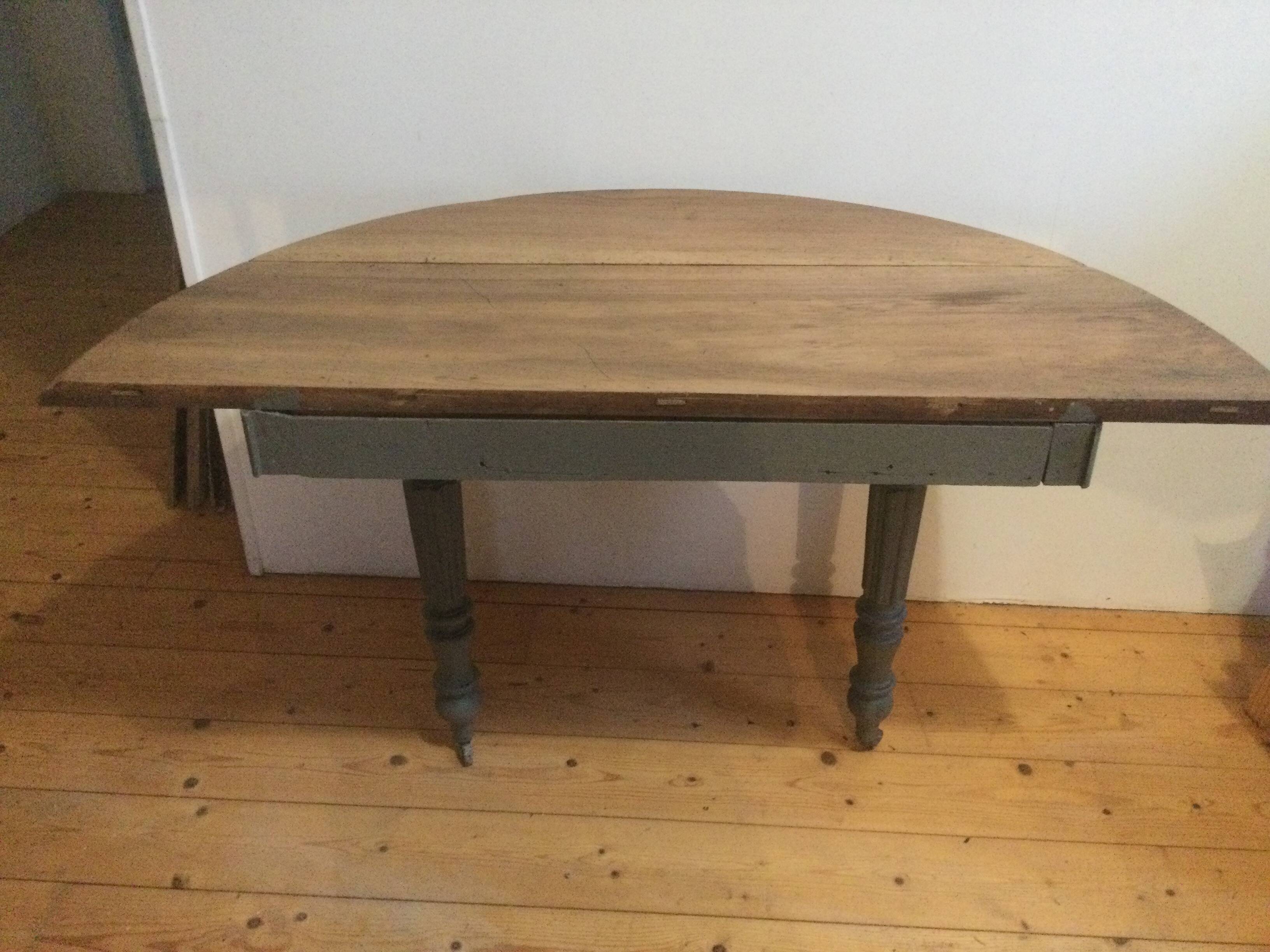 Antique painted wooden half-moon console table