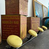 Wall coat rack with 4 vintage yellow metal hooks