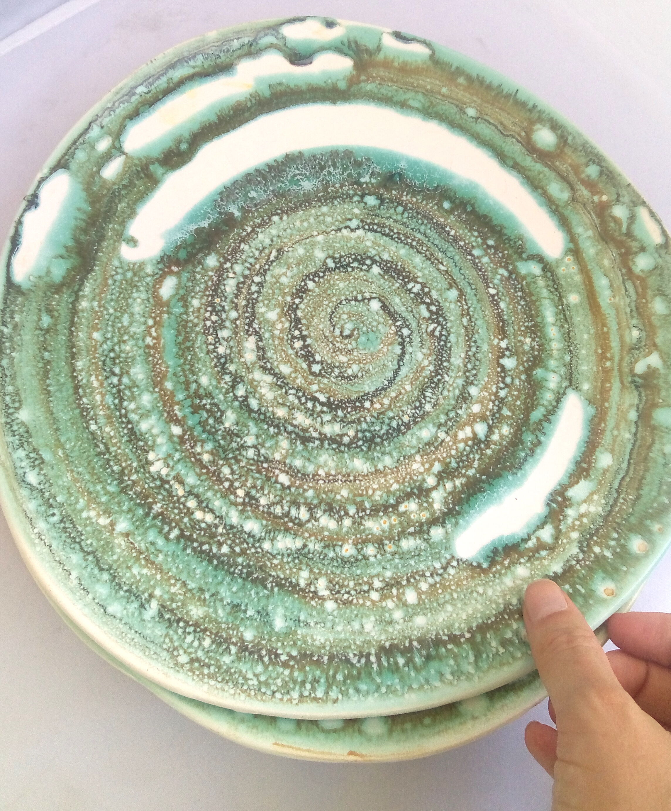 Lot of 7 plates Niderviller green celadon earthenware