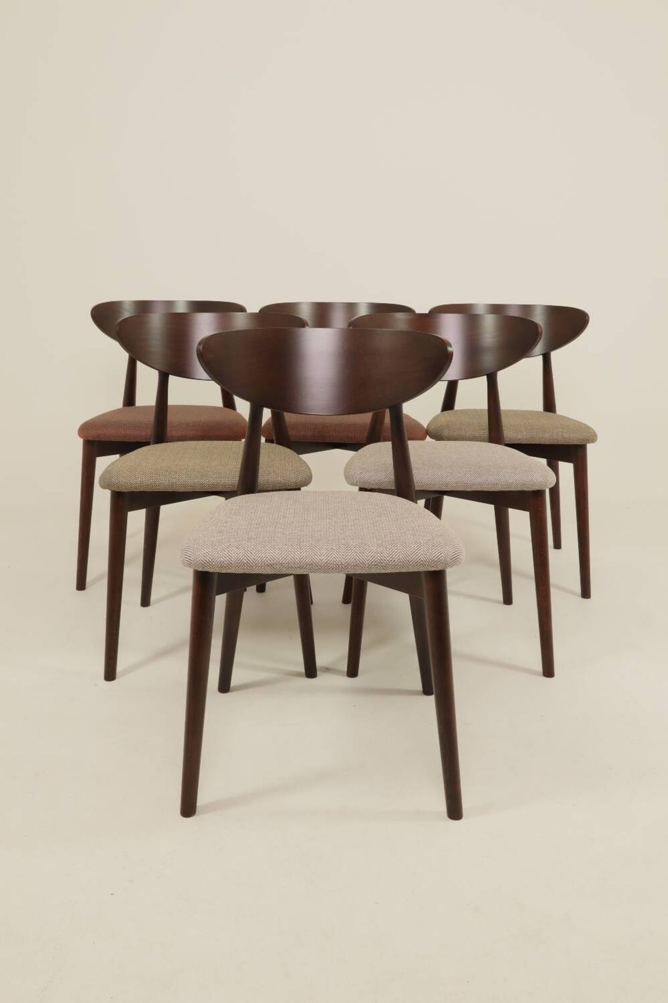 Set of 4 Modern Beech Wood Dining Chair, Herringbone yellow fabric