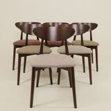 Set of 4 Modern Beech Wood Dining Chair, Herringbone yellow fabric