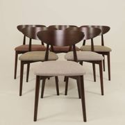 Set of 4 Modern Beech Wood Dining Chair, Herringbone yellow fabric