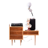 Portuguese mid-century credenza circa 1966. Tola wood with melamine and exotic wood veneer