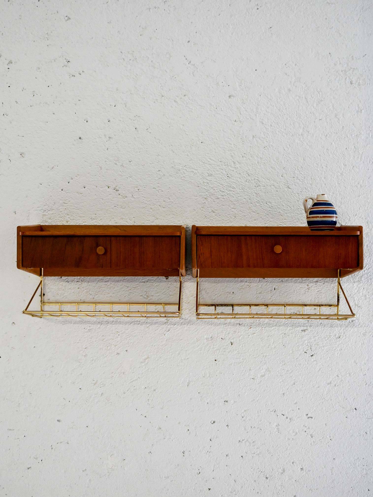 Pair of 1950s Scandinavian wall-mounted nightstands