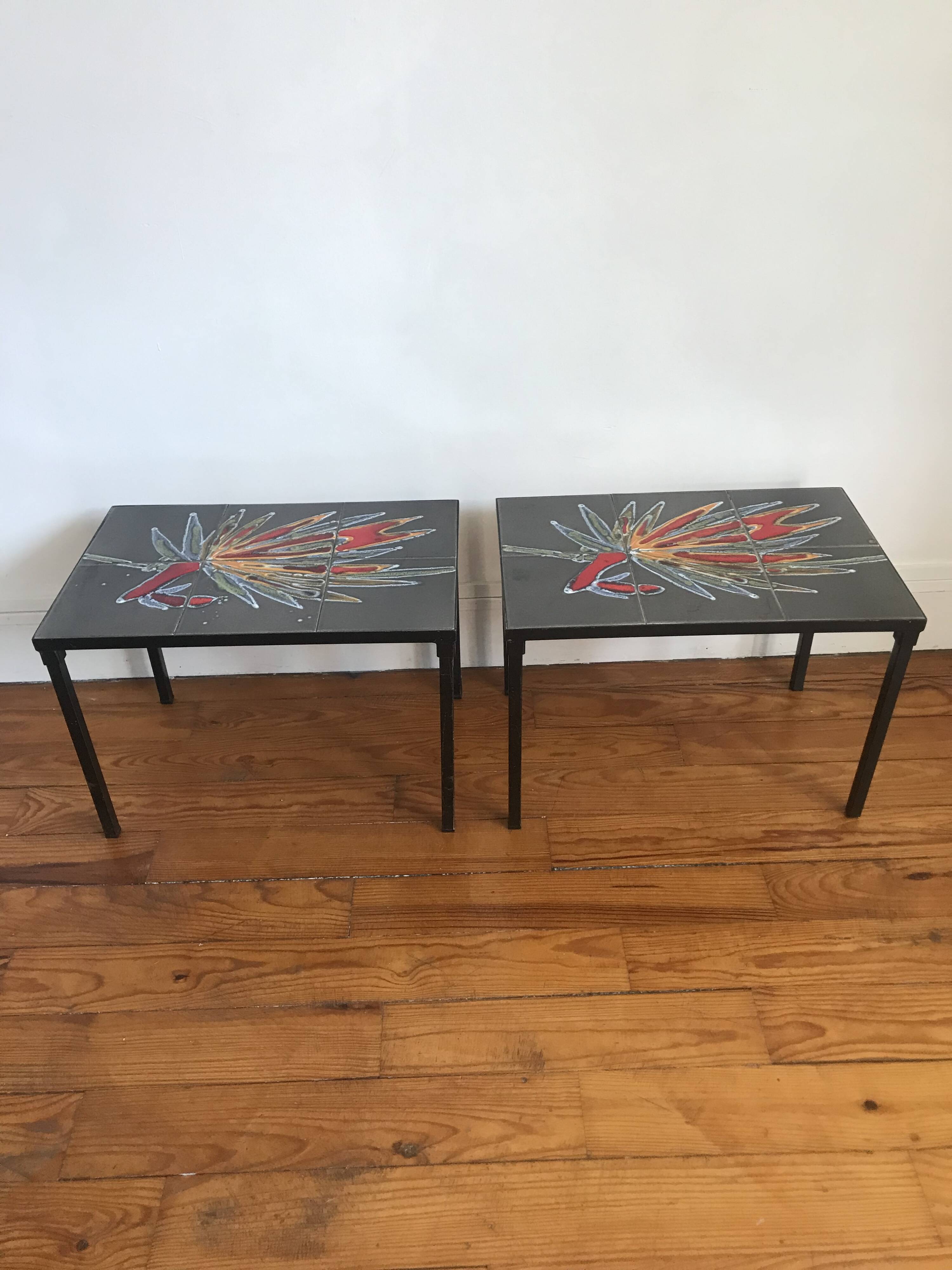 Pair of ADRI Belgium ceramic coffee tables