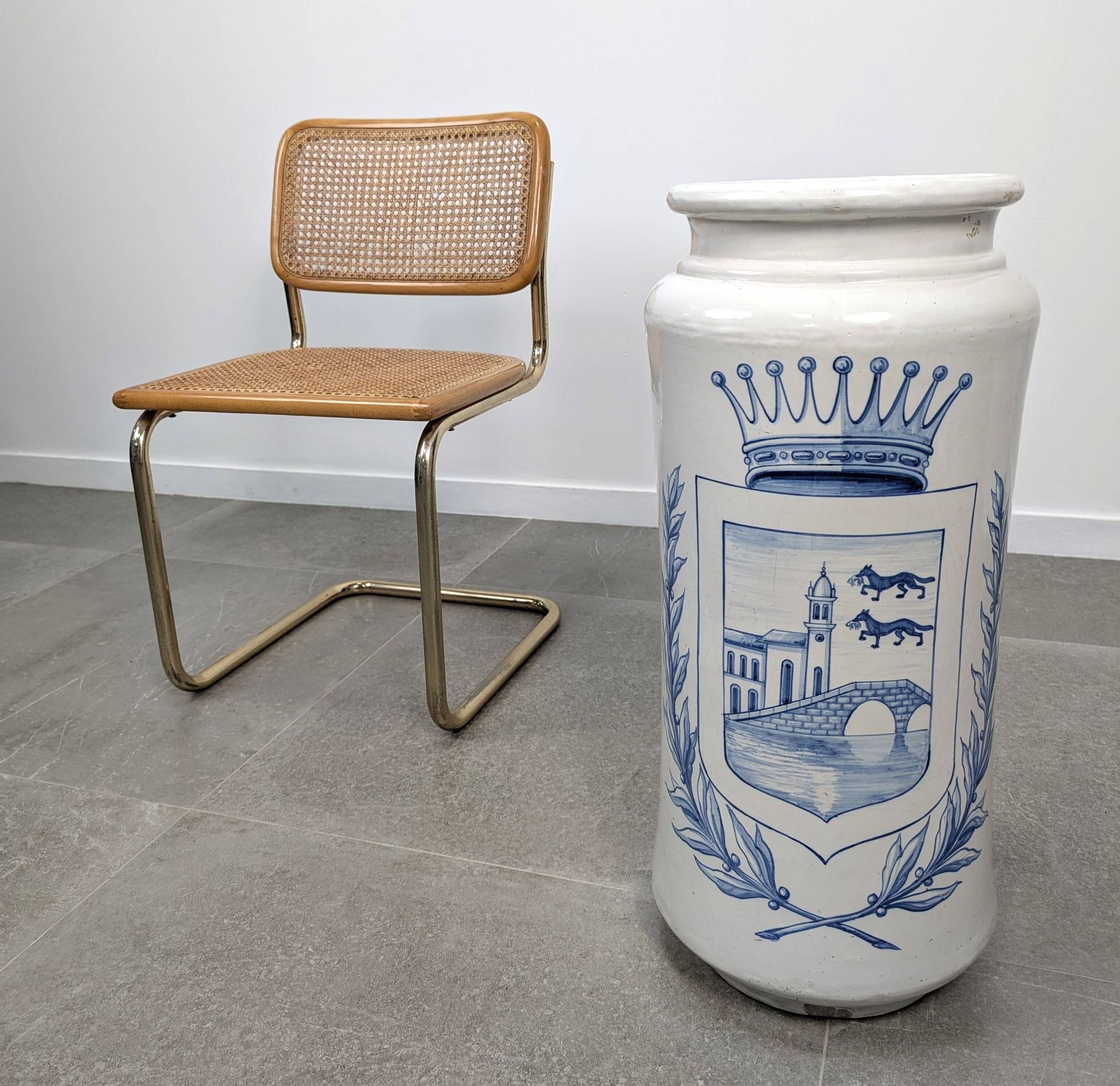 Antique Talavera Ceramic Umbrella and Walking Stick Stand with Bilbao Coat