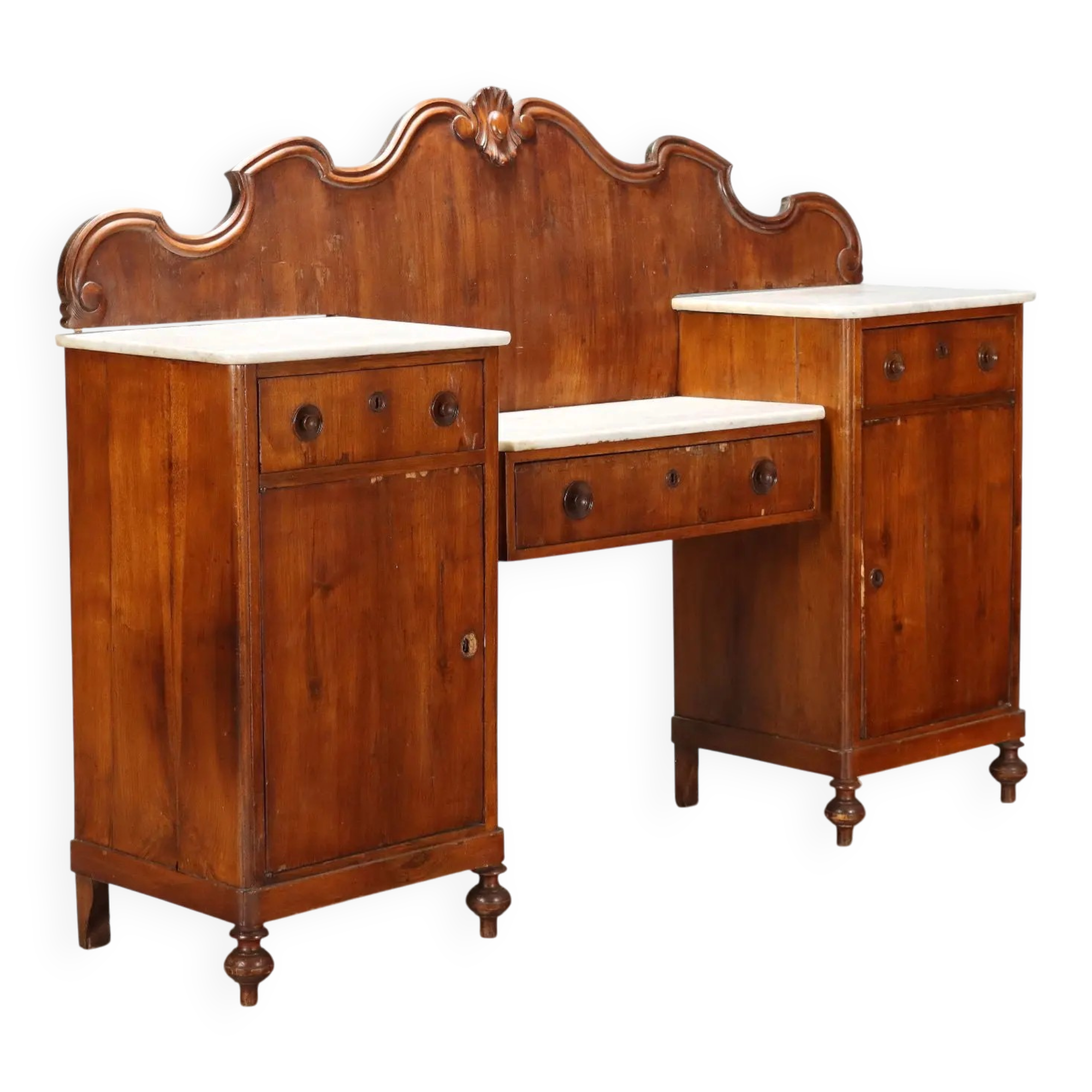 Buffet ancien en noyer avec plateaux en marbre blanc, XIXe siècle