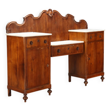 Antique walnut sideboard with white marble tops, 19th century.