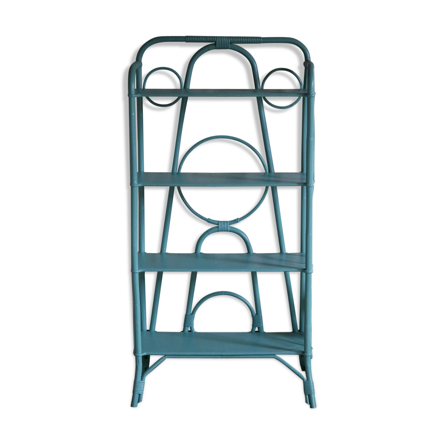 Blue rattan shelf