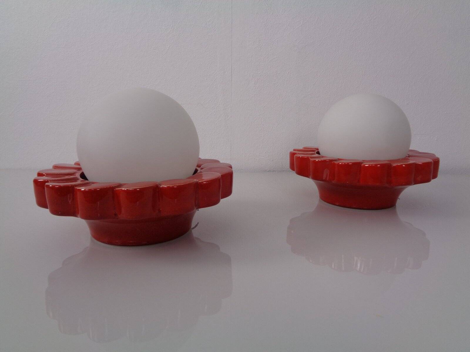 Pop Art Studio Ceramic & Glass Flower Wall Lamps, Germany, 1960s, Set of 2