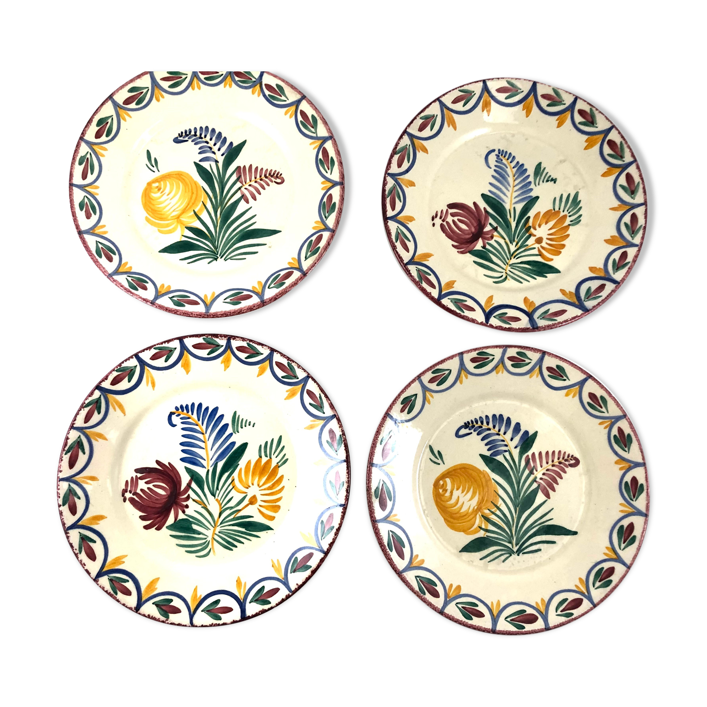 4 dessert plates hb quimper floral decor