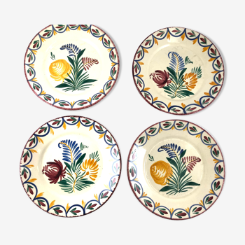 4 assiettes à dessert hb quimper decor floral