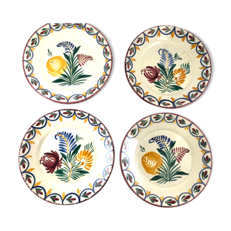 4 dessert plates hb quimper floral decor