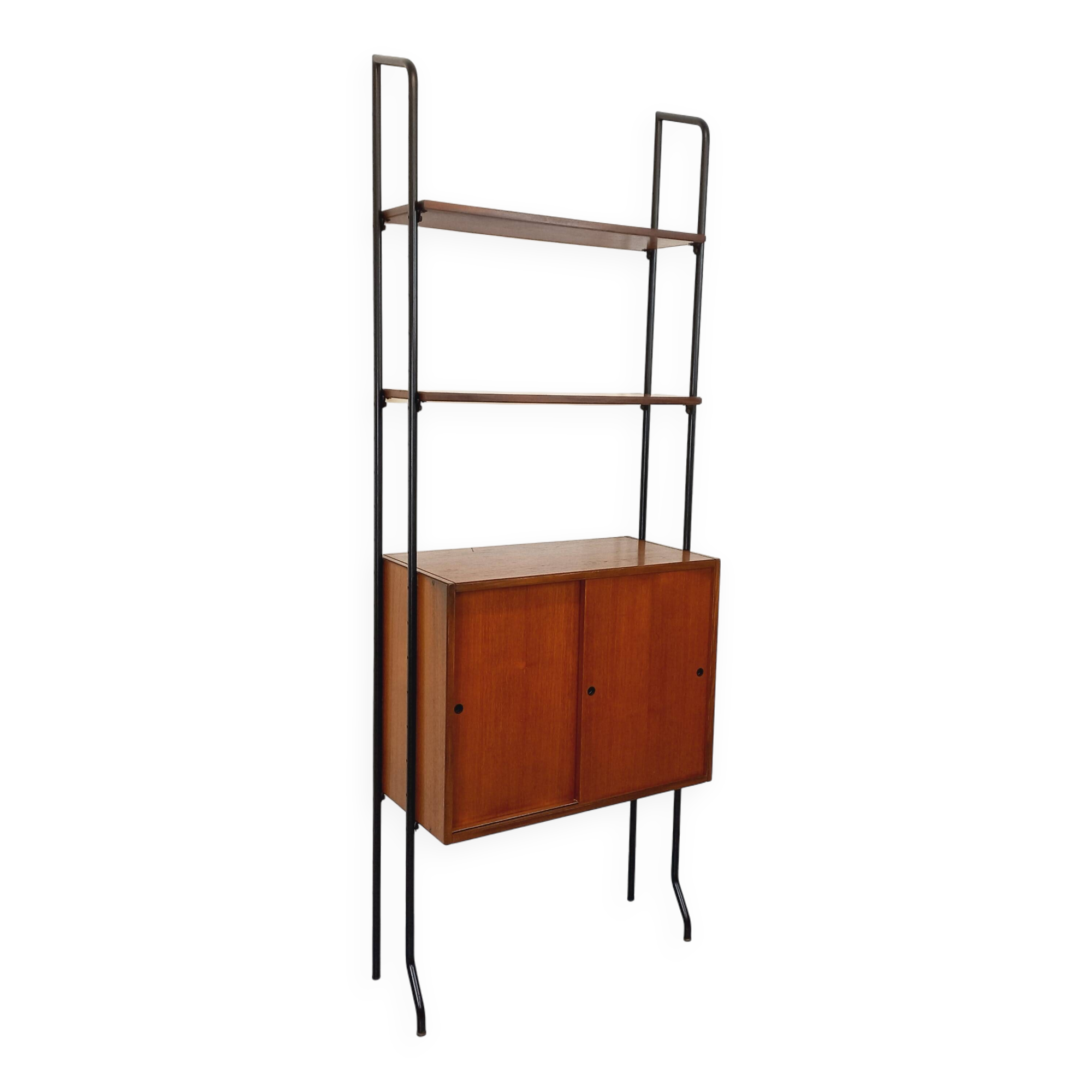 Vintage Italian modular shelving unit in teak and metal from the 1970s