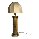 Midcentury bamboo and brass large mushroom table lamp by Leola, 1960s