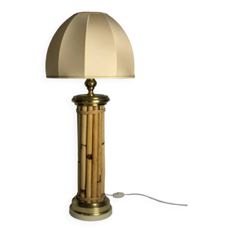 Grande lampe de table champignon en bambou et laiton du milieu du siècle par Leola, années 1960