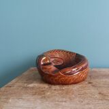 Cendrier zoomorphe poisson en terre cuite émaillée