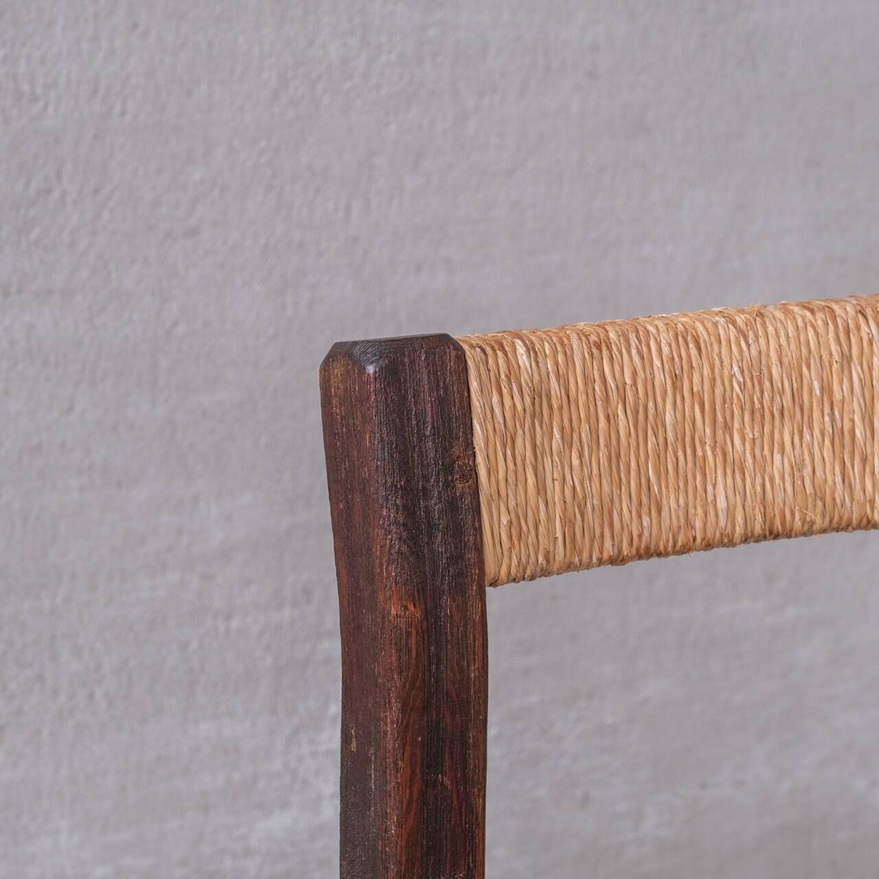 Ensemble de six chaises de salle à manger françaises Chunky Rush du milieu du siècle